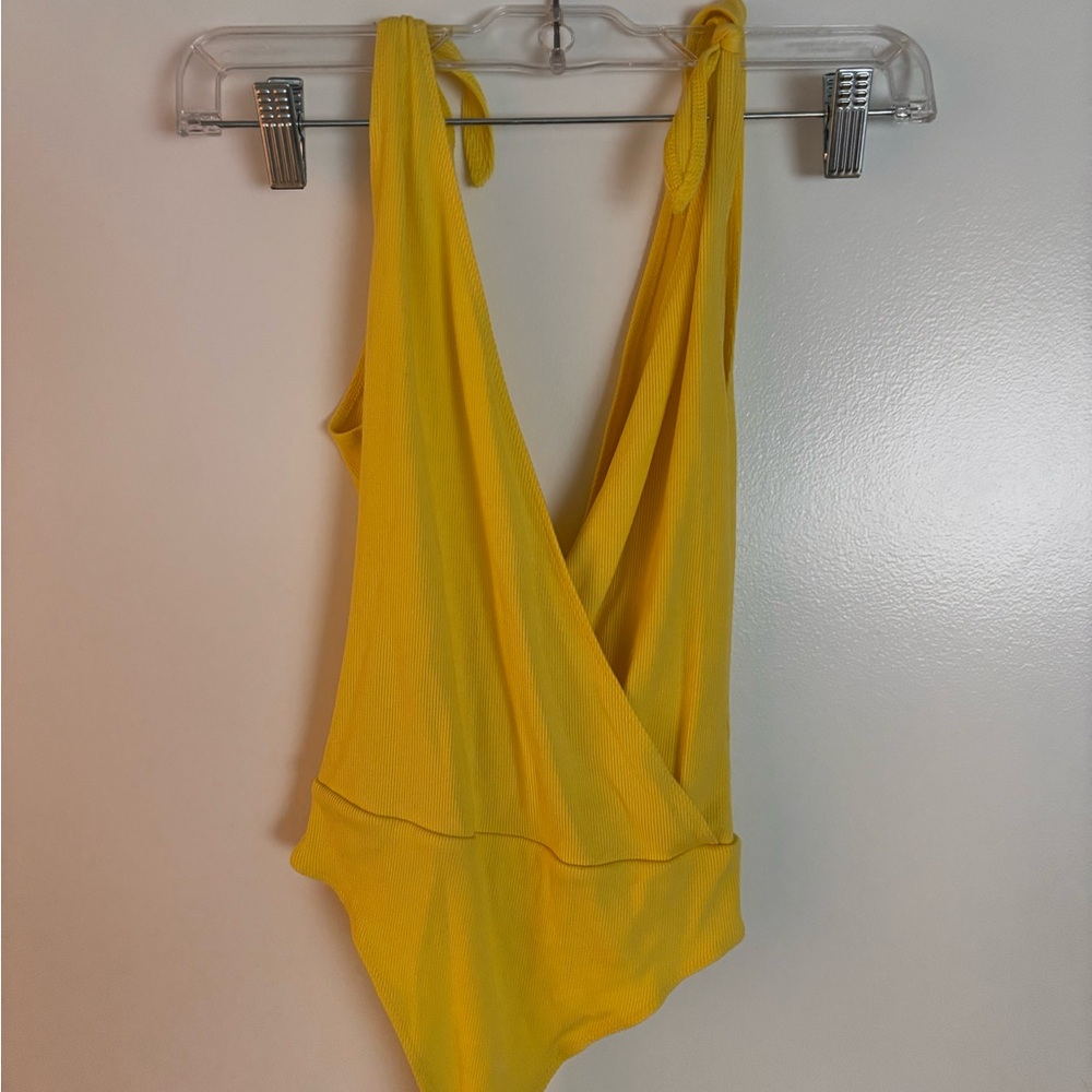 Wilfred Bright Yellow Ribbed Surplice Bodysuit